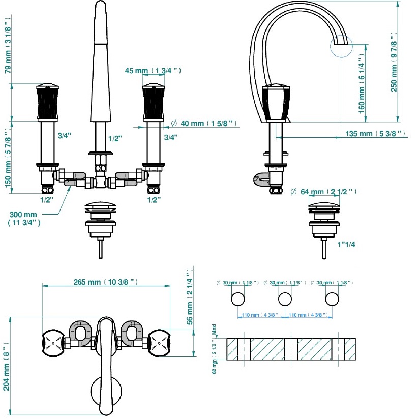 Смеситель для раковины THG Infini Porcelaine U2F-F01-151 (золотой, белый), с донным клапаном