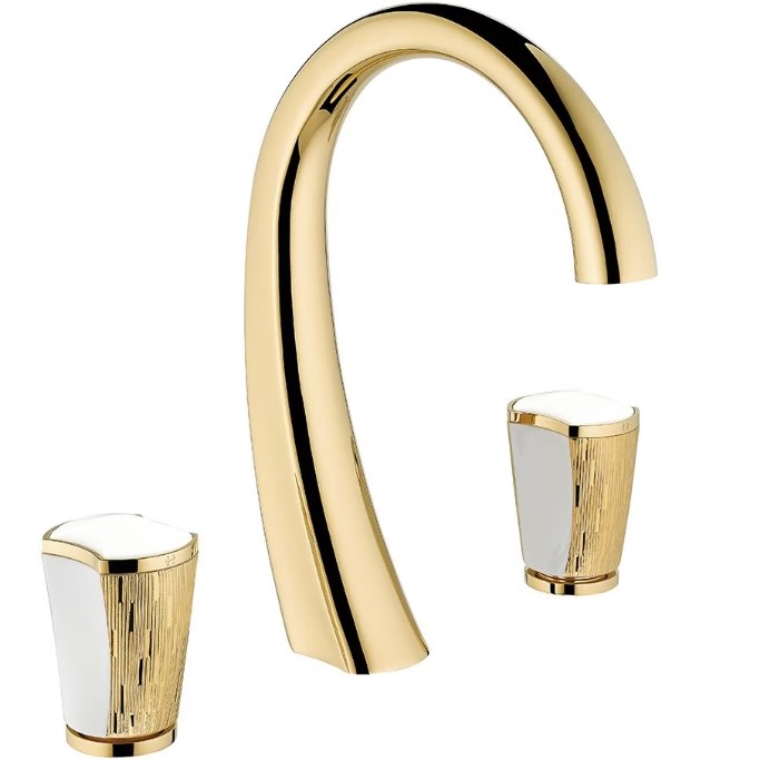 Смеситель для раковины THG Infini Porcelaine U2F-F01-151 (золотой, белый), с донным клапаном