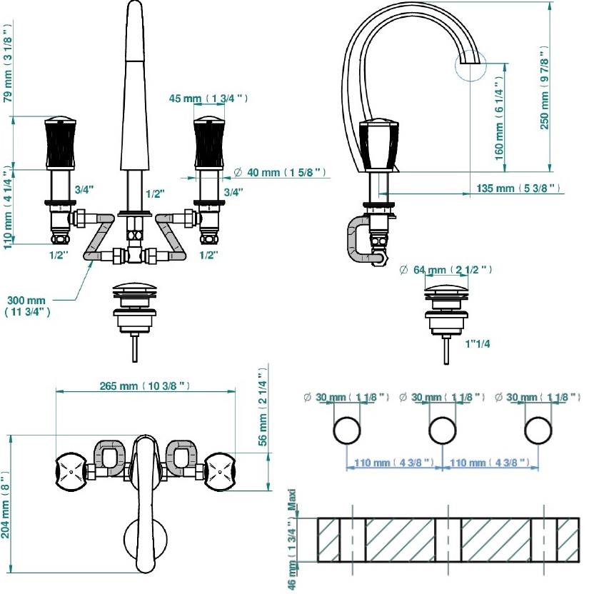 Смеситель для раковины THG Infini white porcelain with platinum U2E-A02-151 (хром, белый, платина), с донным клапаном