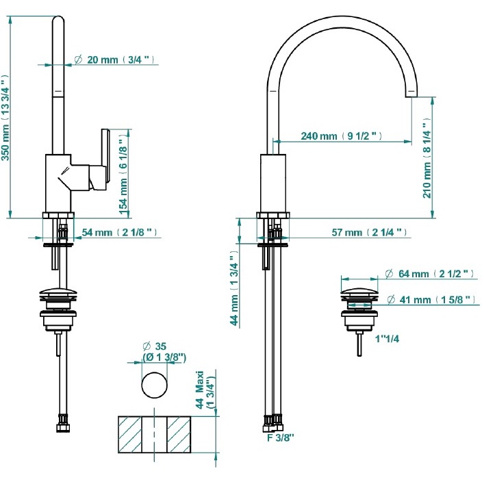 Смеситель для раковины THG Les Ondes G8B-C01-6500 (никель), с донным клапаном