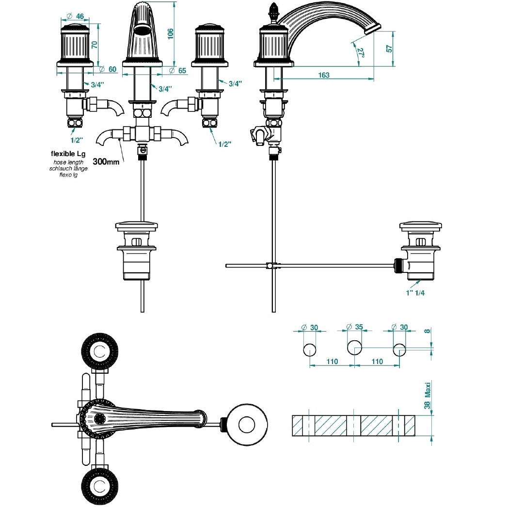 Смеситель для раковины THG Malmaison metal U93-F01-151 (золотой), с донным клапаном