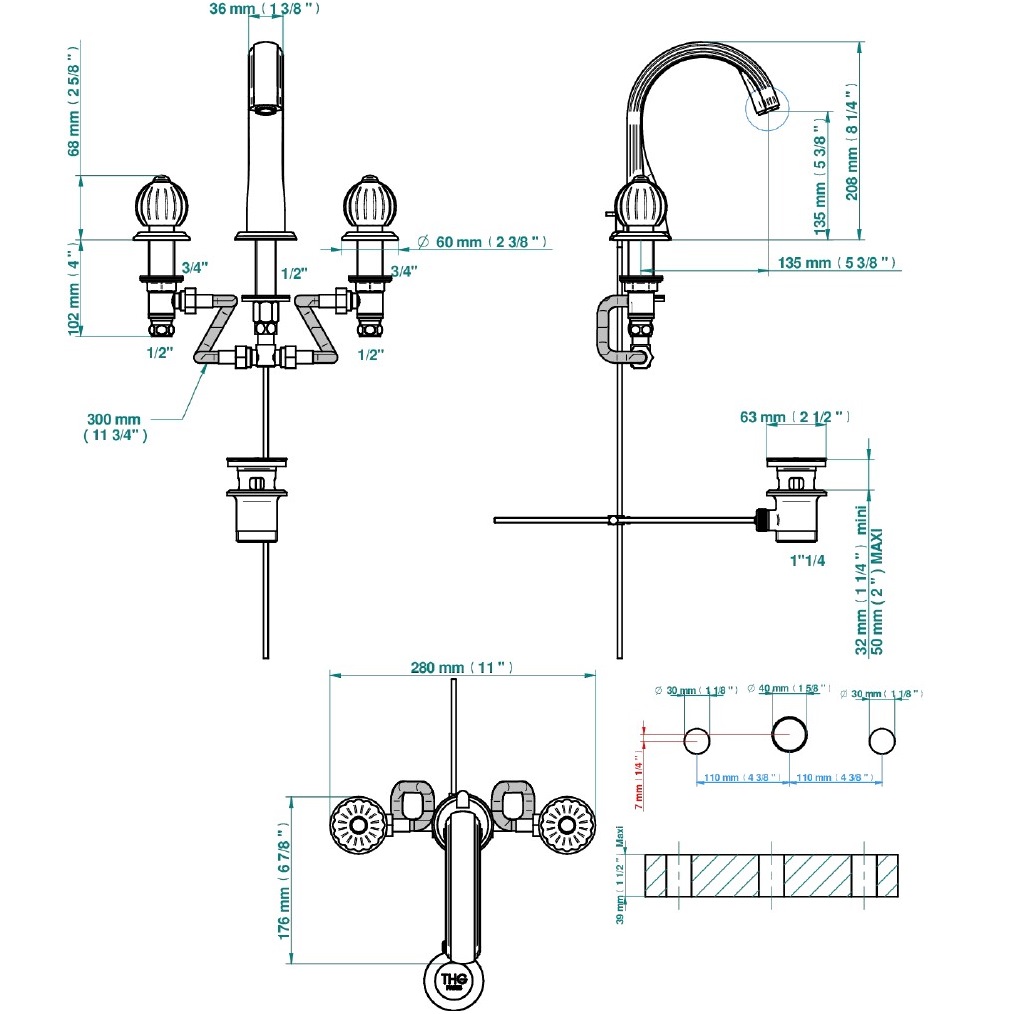 Смеситель для раковины THG Mandarine Cristallia Diamant U1K-F01-151 (золотой), с донным клапаном