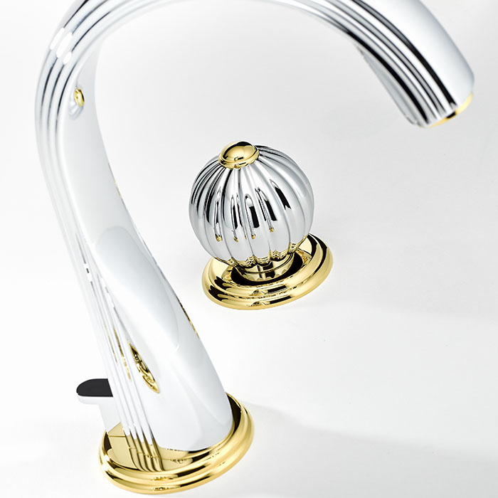 Смеситель для раковины THG Mandarine Cristallia Metal U1A-G02-151 (хром, золотой), с донным клапаном