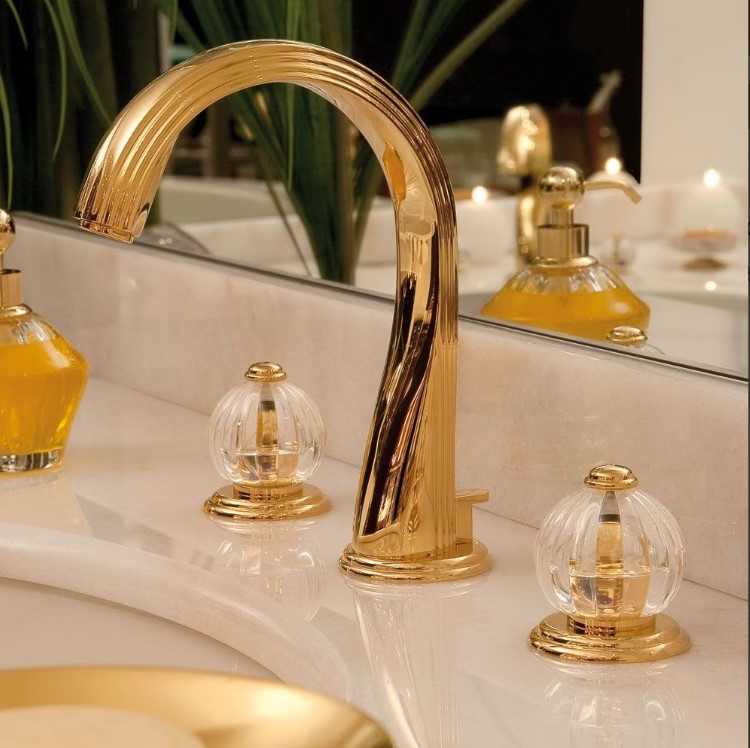 Смеситель для раковины THG Mandarine Cristallia Diamant U1D-F01-151 (золотой), с донным клапаном