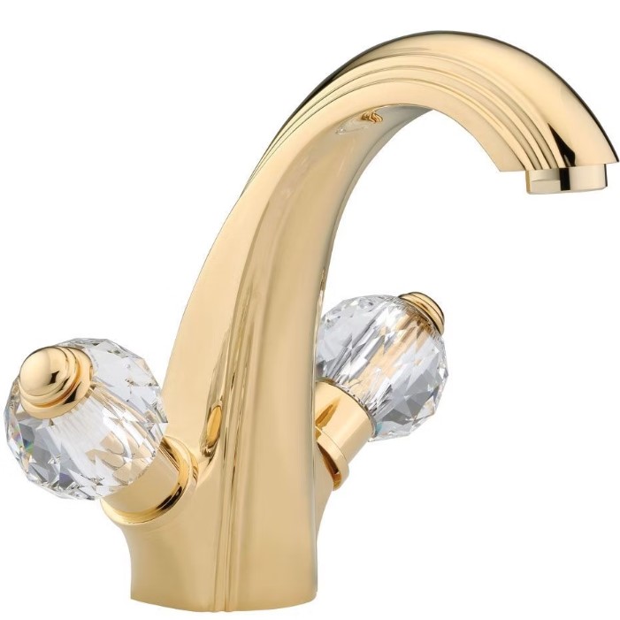 Смеситель для раковины THG Mandarine Cristallia Diamant U1K-F01-2155 (золотой), с донным клапаном