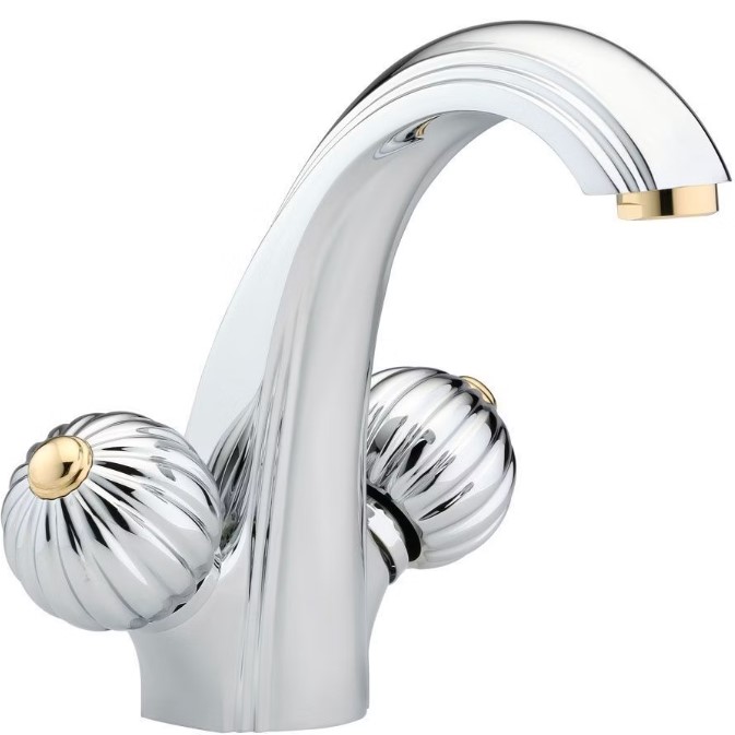 Смеситель для раковины THG Mandarine metal U1A-G02-2155 (хром, золотой), с донным клапаном