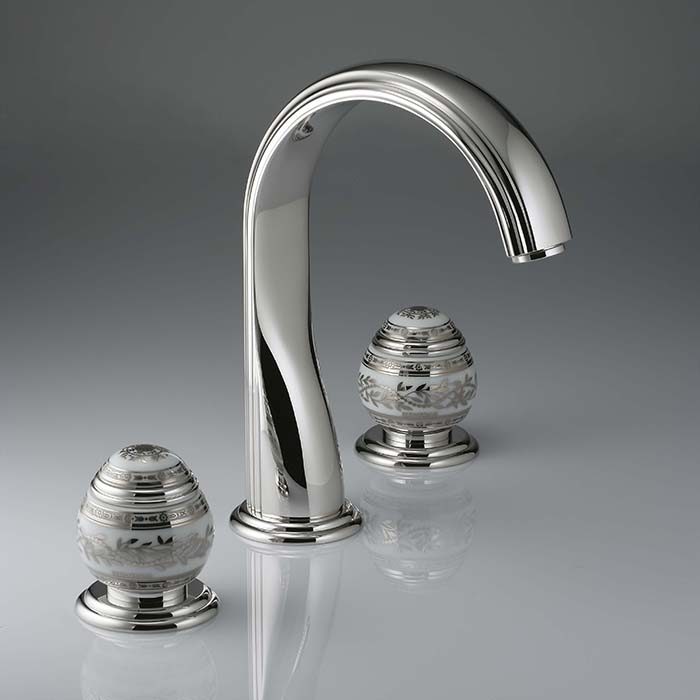 Смеситель для раковины THG Marquise porcelaine blanche A7G-A02-151 (хром, платина, белый фарфор), с донным клапаном