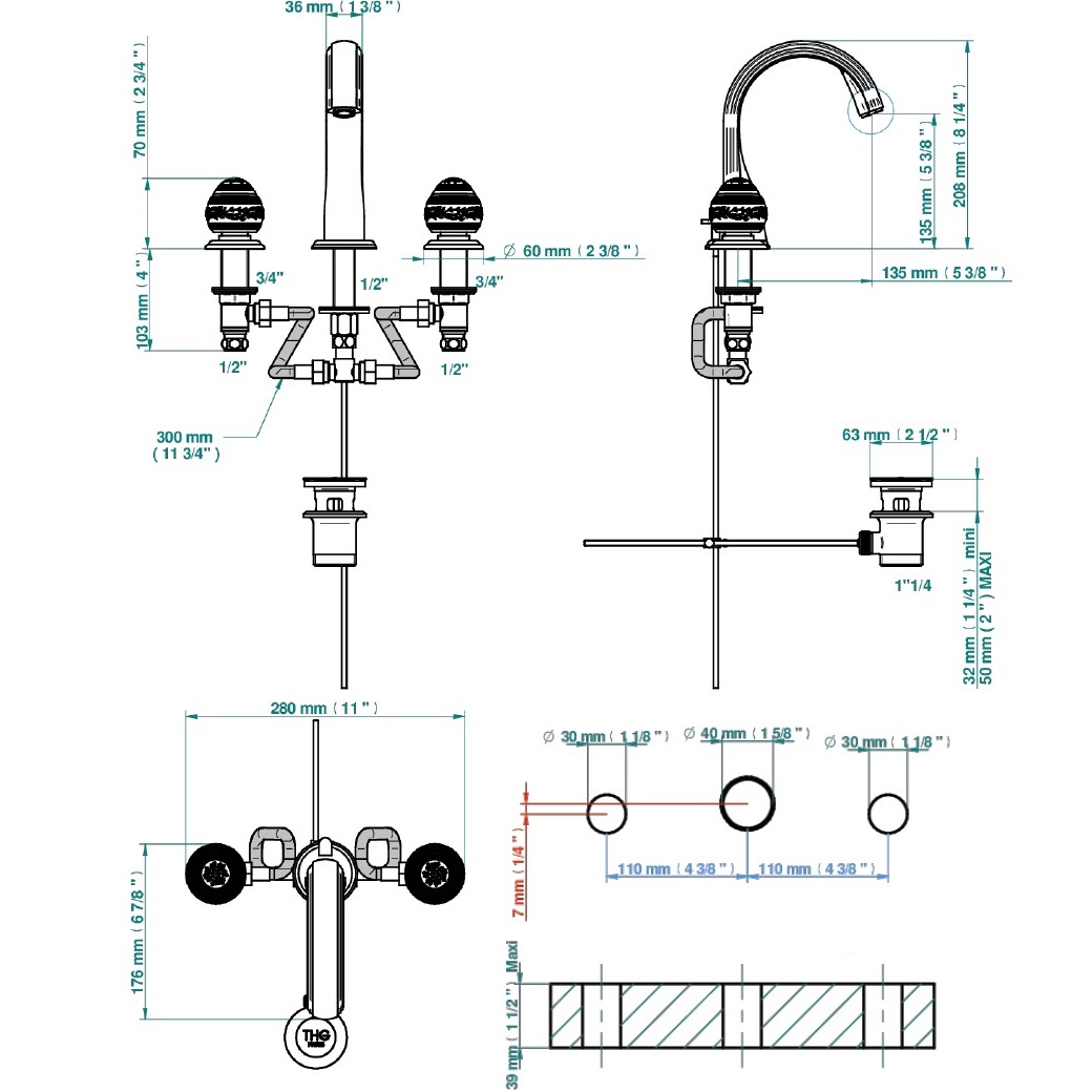 Смеситель для раковины THG Marquise porcelaine blanche A7G-A02-151 (хром, платина, белый фарфор), с донным клапаном