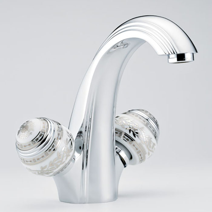 Смеситель для раковины THG Marquise porcelaine blanche A7G-A02-2155 (хром, платина, белый фарфор), с донным клапаном