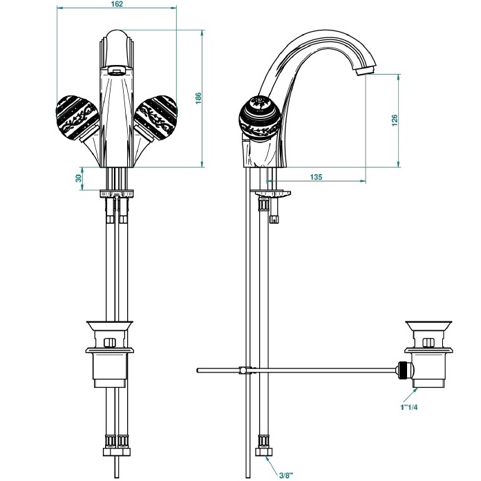 Смеситель для раковины THG Marquise porcelaine blanche A7G-A02-2155 (хром, платина, белый фарфор), с донным клапаном