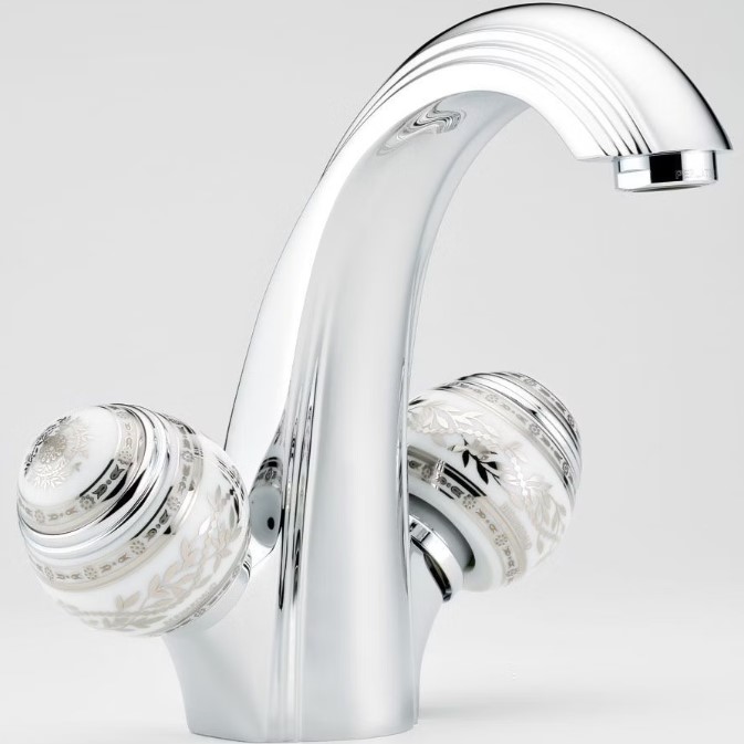 Смеситель для раковины THG Marquise porcelaine blanche A7G-A02-2155 (хром, платина, белый фарфор), с донным клапаном