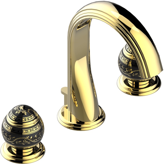 Смеситель для раковины THG Marquise porcelaine noire A7F-F01-151 (золотой, черный фарфор), с донным клапаном