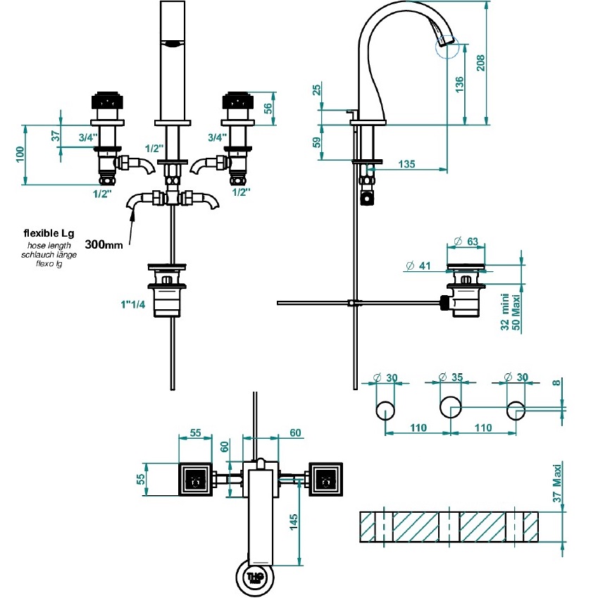 Смеситель для раковины THG Masque de Femme Lunaire A2R-A02-151 (хром), с донным клапаном