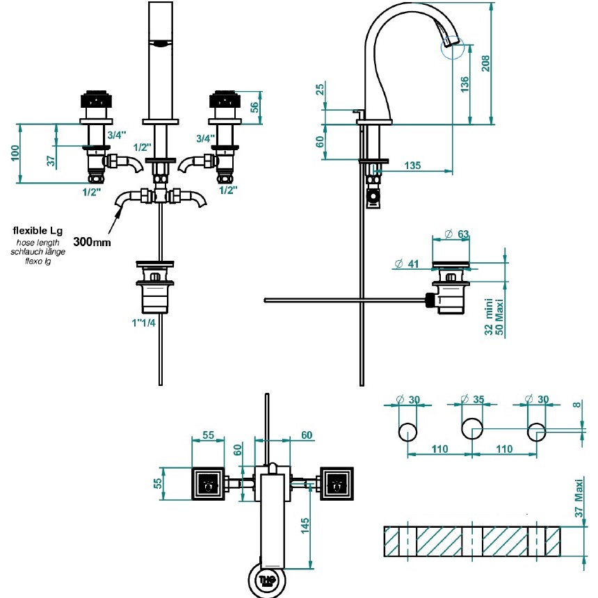 Смеситель для раковины THG Masque de Femme metal grave A2T-F01-151 (золотой), с донным клапаном
