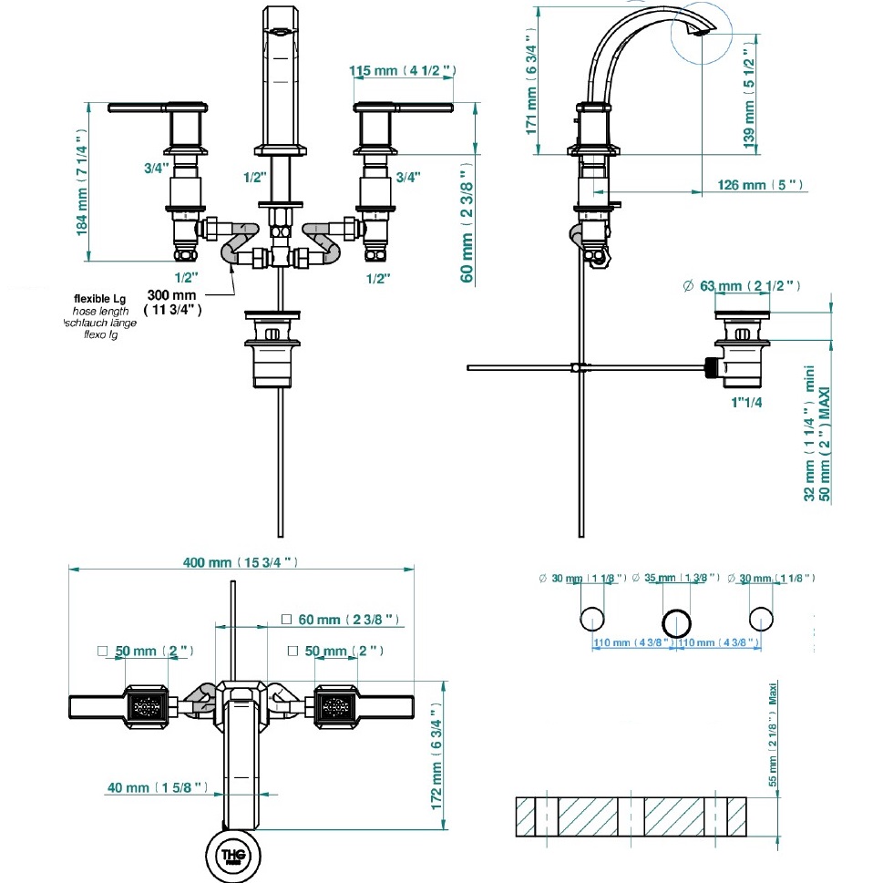 Смеситель для раковины THG Metropolis a manettes cristal clair A2B-A02-151 (хром, прозрачный хрусталь), с донным клапаном