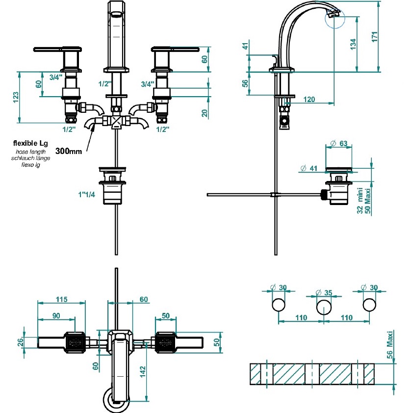 Смеситель для раковины THG Metropolis a manettes cristal noir A2M-A02-151 (хром, черный), с донным клапаном