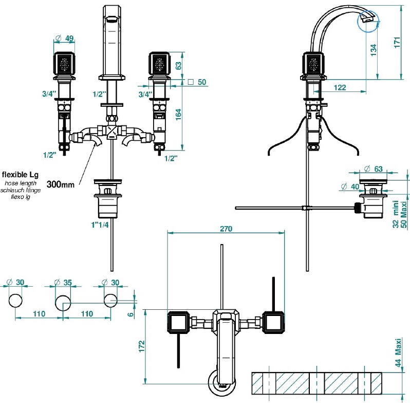 Смеситель для раковины THG Metropolis cristal clair A2A-A02-151LED (хром, прозрачный хрусталь), с донным клапаном, с LED
