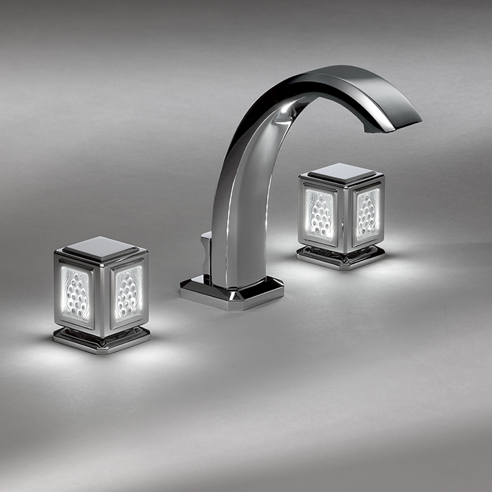 Смеситель для раковины THG Metropolis cristal clair A2A-A02-151LED (хром, прозрачный хрусталь), с донным клапаном, с LED