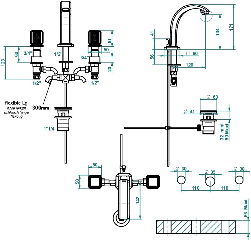 Смеситель для раковины THG Metropolis Cristal Noir A2L-A02-151 (хром, черный), с донным клапаном