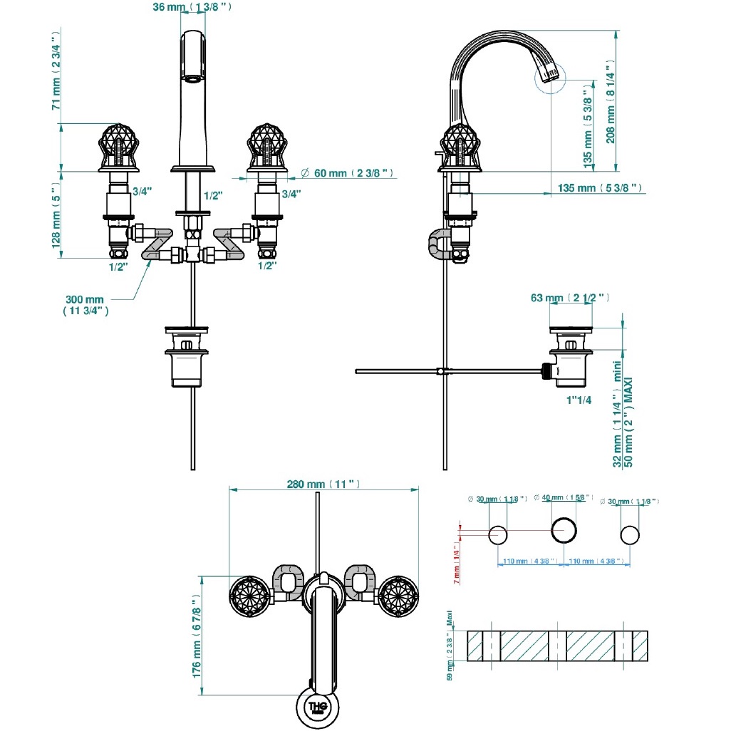 Смеситель для раковины THG Najem E53-F01-151 (золотой), с донным клапаном