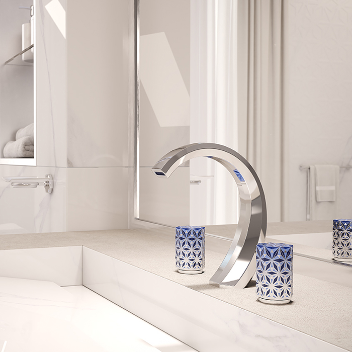 Смеситель для раковины THG Nihal Porcelaine Bleue U2L-A02-151 (хром, синий), с донным клапаном