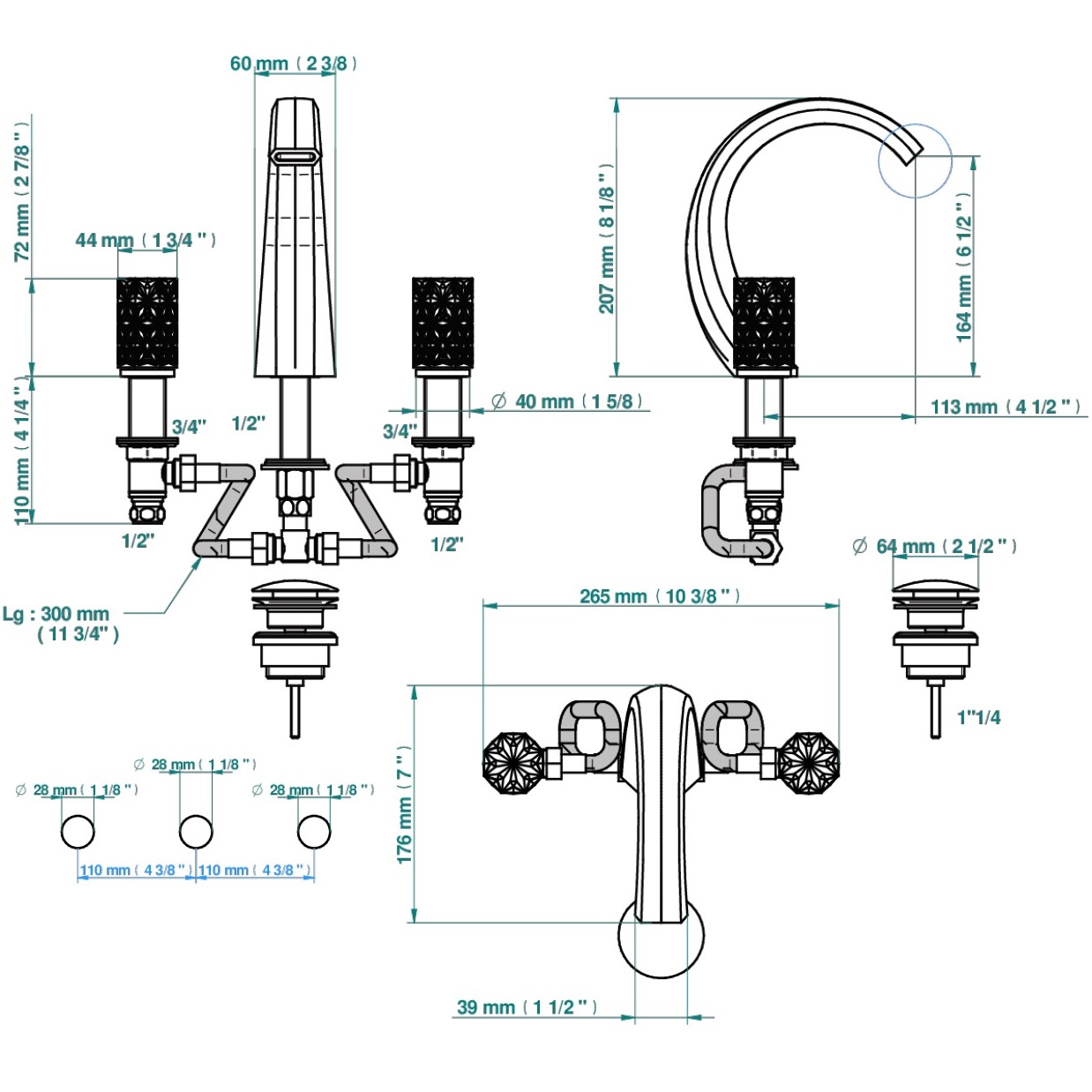 Смеситель для раковины THG Nihal Porcelaine Ivoire U2N-F30-151 (золотой, айвори), с донным клапаном