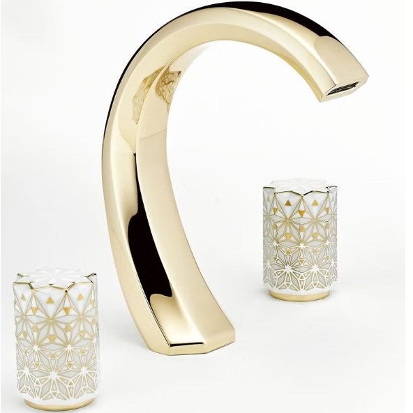 Смеситель для раковины THG Nihal Porcelaine Ivoire U2N-F30-151 (золотой, айвори), с донным клапаном