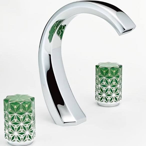 Смеситель для раковины THG Nihal Porcelaine Ivoire U2R-A02-151 (хром, зеленый), с донным клапаном