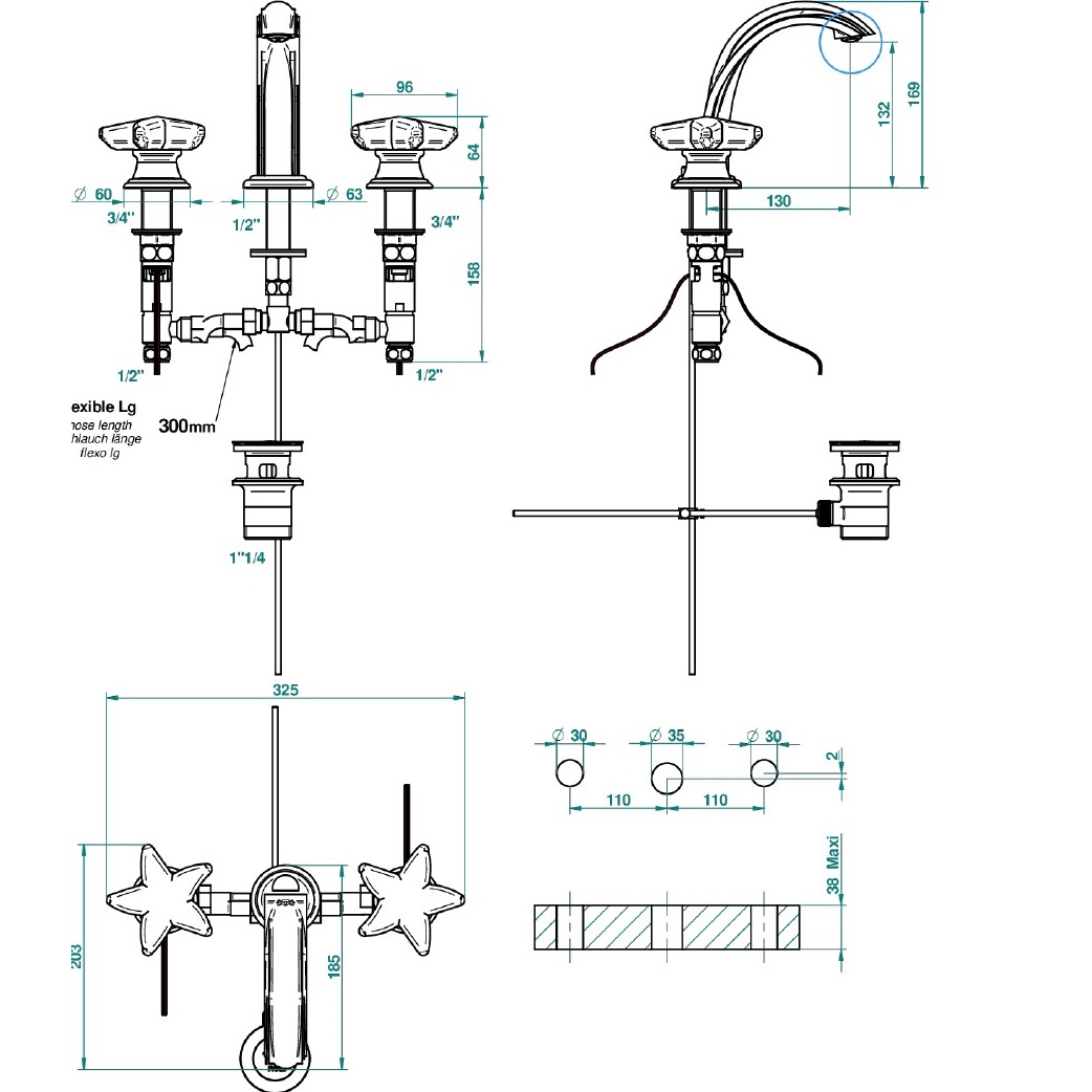 Смеситель для раковины THG Oceania A2C-A02-151LED (хром, прозрачный хрусталь), с донным клапаном, с LED