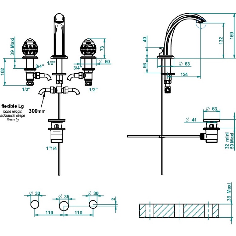 Смеситель для раковины THG Panthere Cristal Noir A2K-A02-151 (хром), с донным клапаном