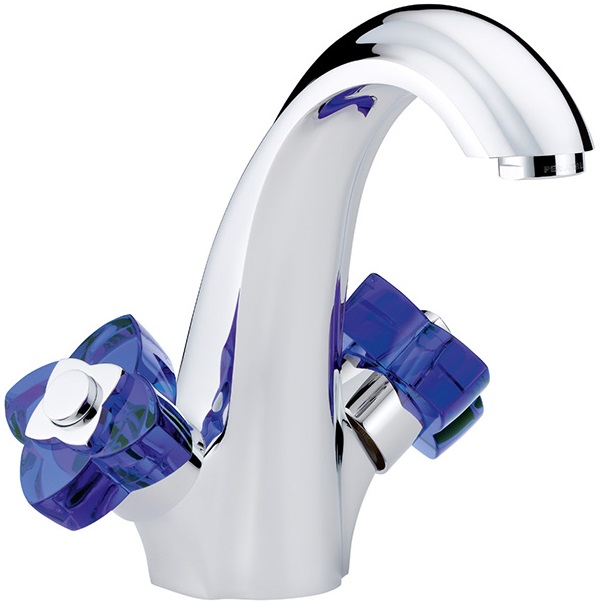 Смеситель для раковины THG Petale de cristal bleu U6B-A02-2155 (хром, синий хрусталь), с донным клапаном
