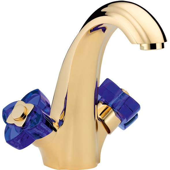 Смеситель для раковины THG Petale de cristal bleu U6B-F01-2155 (золотой, синий хрусталь), с донным клапаном
