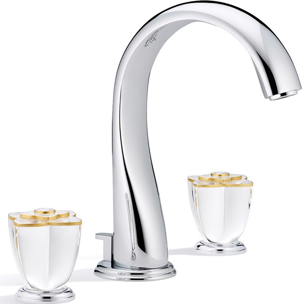 Смеситель для раковины THG Petale de Cristal clair lisere dore U6E-A02-151 (хром, прозрачный хрусталь, золотой), с донным клапаном