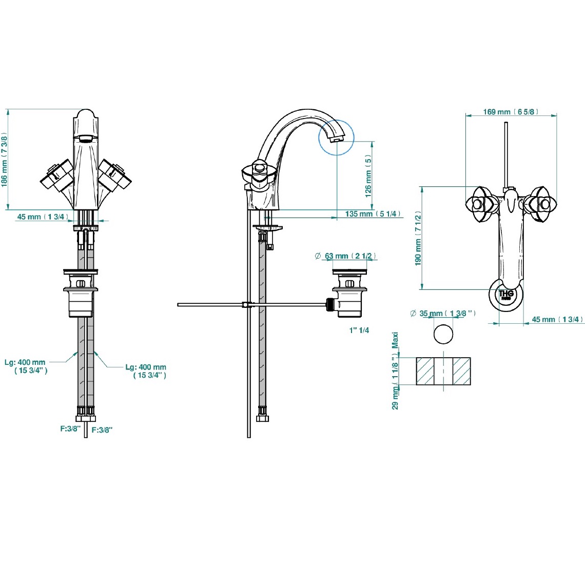 Смеситель для раковины THG Petale De Cristal Rouge U6C-F01-2155 (золотой, красный хрусталь), с донным клапаном