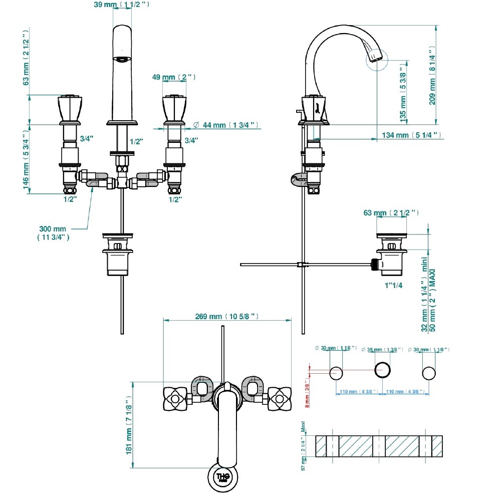 Смеситель для раковины THG Petale de Cristal clair lisere dore U6E-A02-151 (хром, прозрачный хрусталь, золотой), с донным клапаном