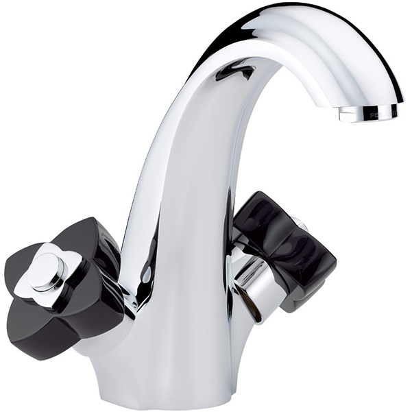 Смеситель для раковины THG Petale de Cristal noir U6D-A02-2155 (хром, черный хрусталь), с донным клапаном