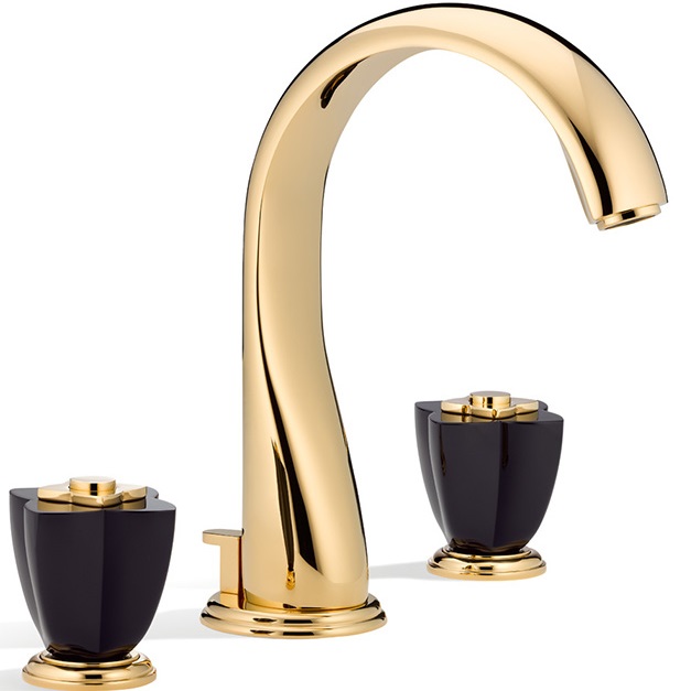 Смеситель для раковины THG Petale de Cristal noir U6D-F01-151 (золотой, черный хрусталь), с донным клапаном