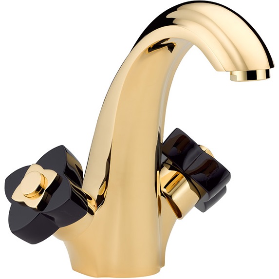 Смеситель для раковины THG Petale de Cristal noir U6D-F01-2155 (золотой, черный хрусталь), с донным клапаном