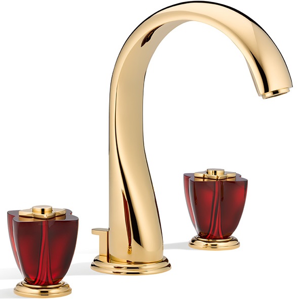 Смеситель для раковины THG Petale de Cristal rouge U6C-F01-151 (золотой, красный хрусталь), с донным клапаном