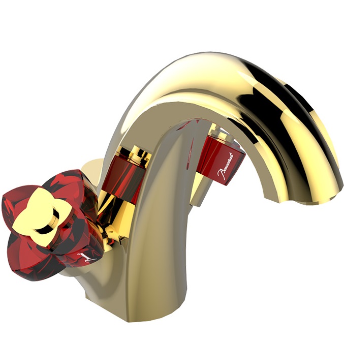 Смеситель для раковины THG Petale De Cristal Rouge U6C-F01-2155 (золотой, красный хрусталь), с донным клапаном
