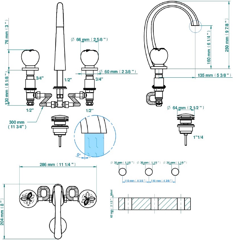 Смеситель для раковины THG Pomme cristal lustre or A42-A02-151 (хром), с донным клапаном