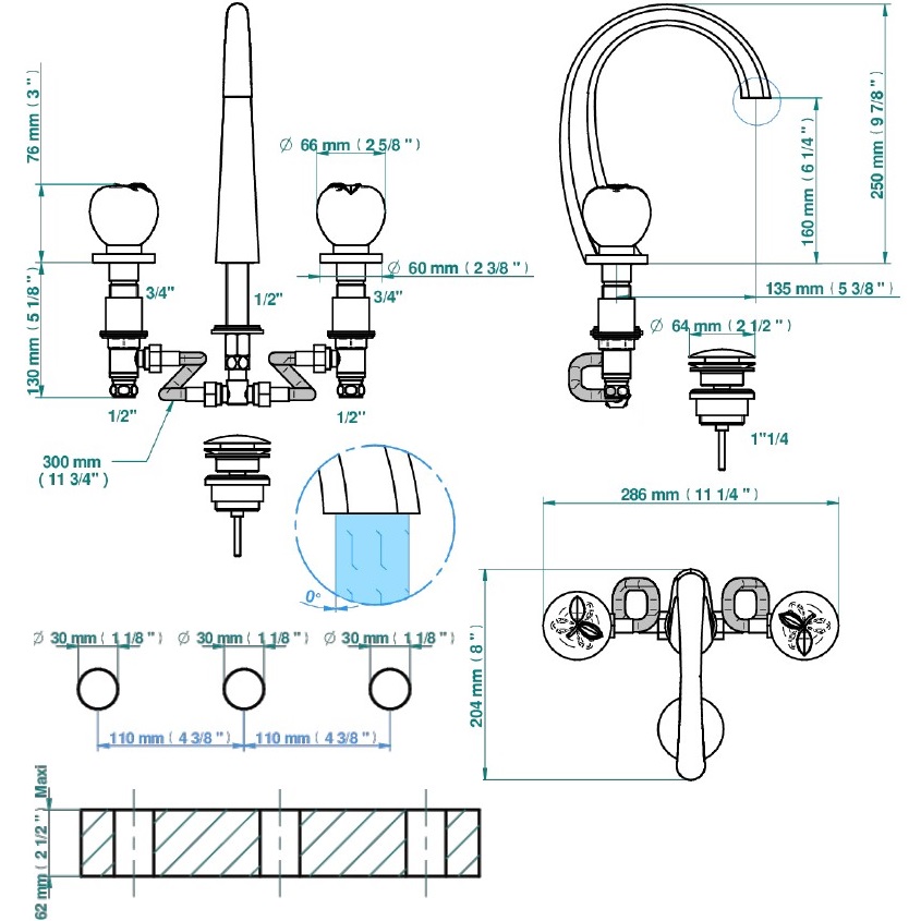 Смеситель для раковины THG Pomme cristal lustre or A46-F30-151 (золотой), с донным клапаном
