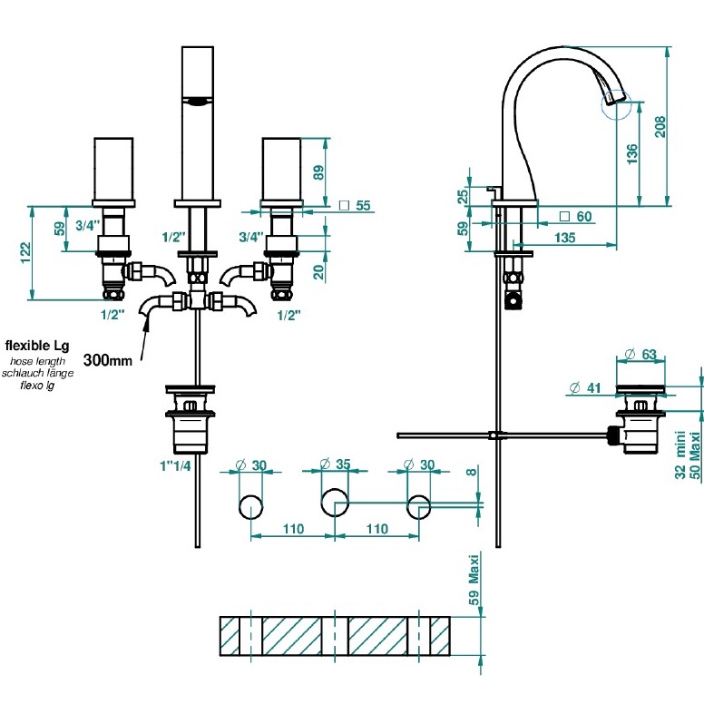 Смеситель для раковины THG Pure G04-F07-151 (золото матовое), с донным клапаном