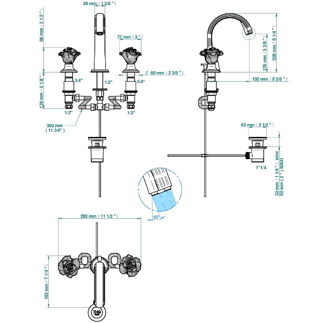 Смеситель для раковины THG Rose U5J-F01-151 (золотой, розовый), с донным клапаном