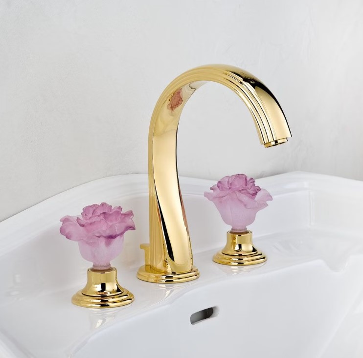 Смеситель для раковины THG Rose U5J-F01-151 (золотой, розовый), с донным клапаном