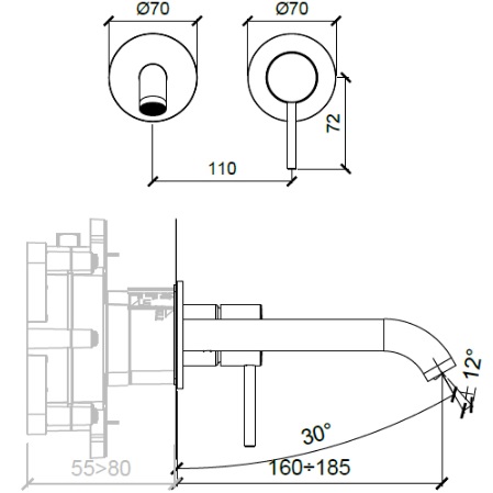 Смеситель для раковины встраиваемый Almar E210054.NB (никель брашированный)