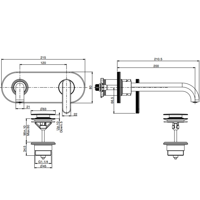 Смеситель для раковины встраиваемый Fima Carlo Frattini Park Lane F1301WLX5CR (хром), с донным клапаном
