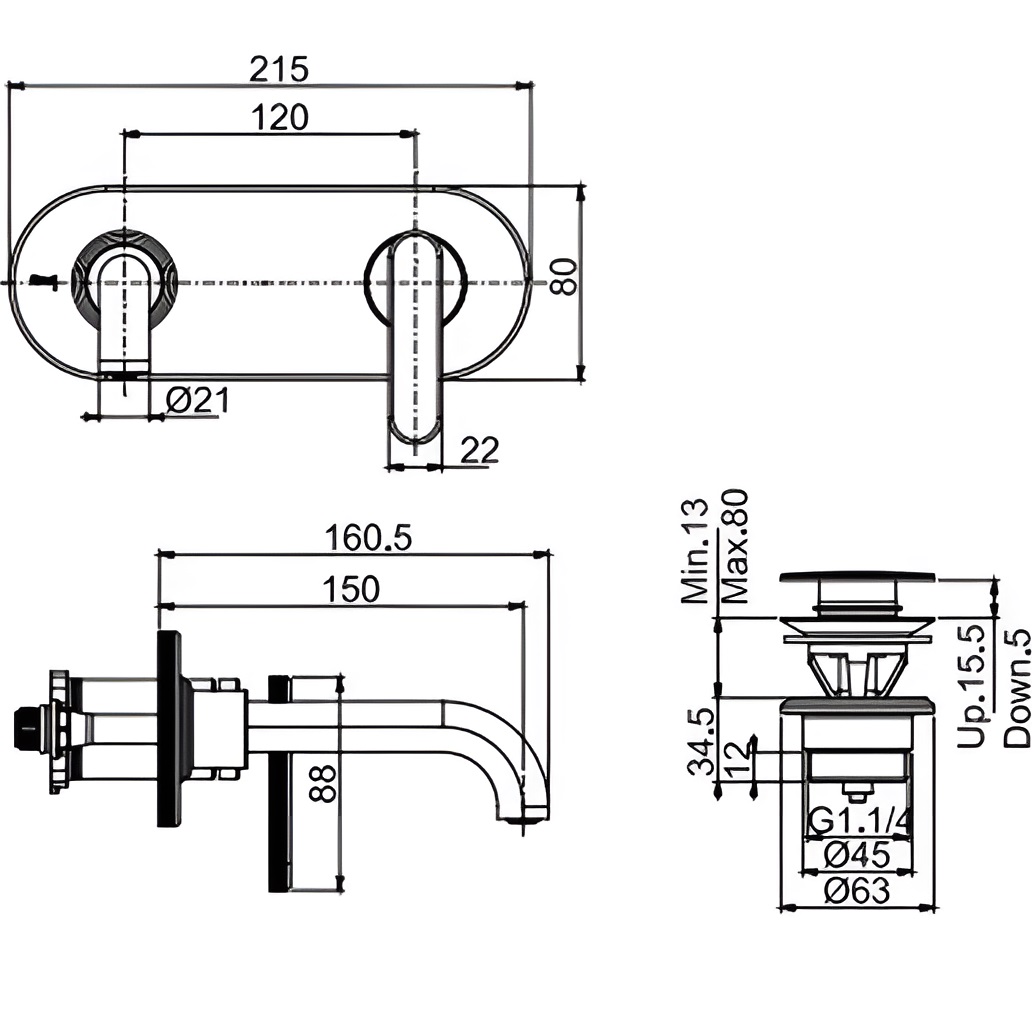 Смеситель для раковины встраиваемый Fima Carlo Frattini Park Lane F1301WX5CR (хром), с донным клапаном