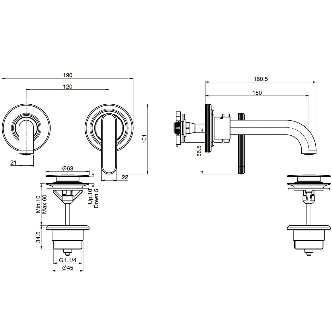 Смеситель для раковины встраиваемый Fima Carlo Frattini Park Lane F1301WX9CR (хром), с донным клапаном