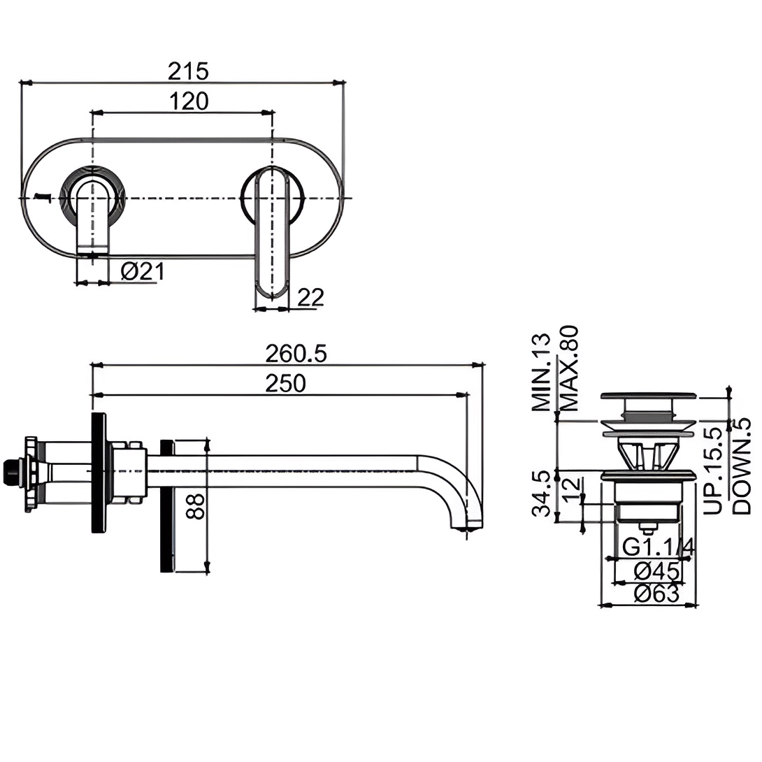 Смеситель для раковины встраиваемый Fima Carlo Frattini Park Lane F1301WZX5 (хром), с донным клапаном